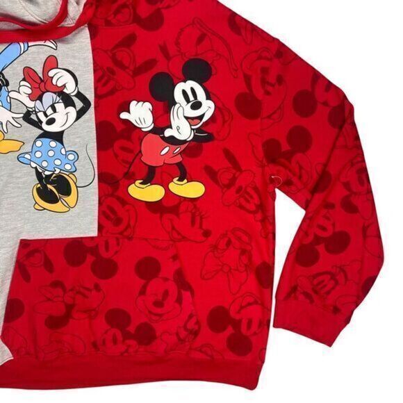 Disney Mickey and Friends Hoodie Womens Size XXL Red Grey Pouch Pocket Pullover - Picture 5 of 13